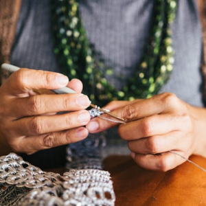person knitting